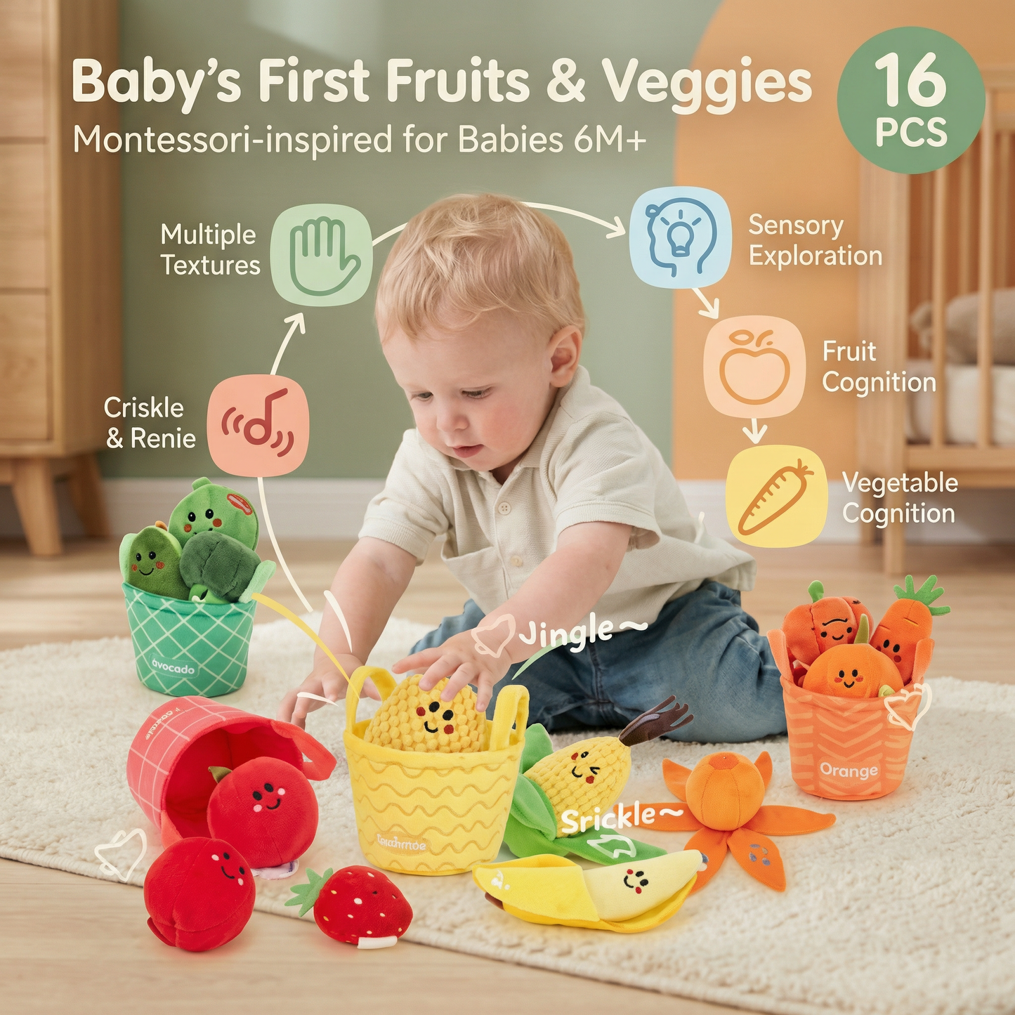 Fruit and Veggie Plush Sorting Learning Set