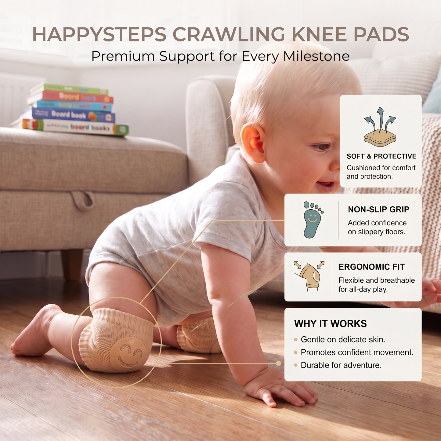 Baby Crawling Knee Pads with Anti Slip Grip