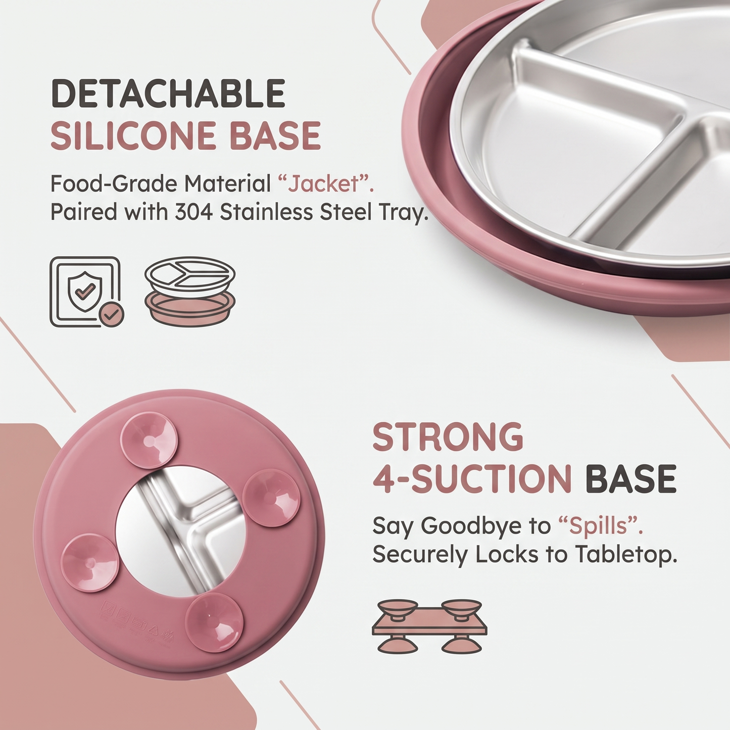 Stainless Steel Suction Plate for Babies & Toddlers (3-Pack)