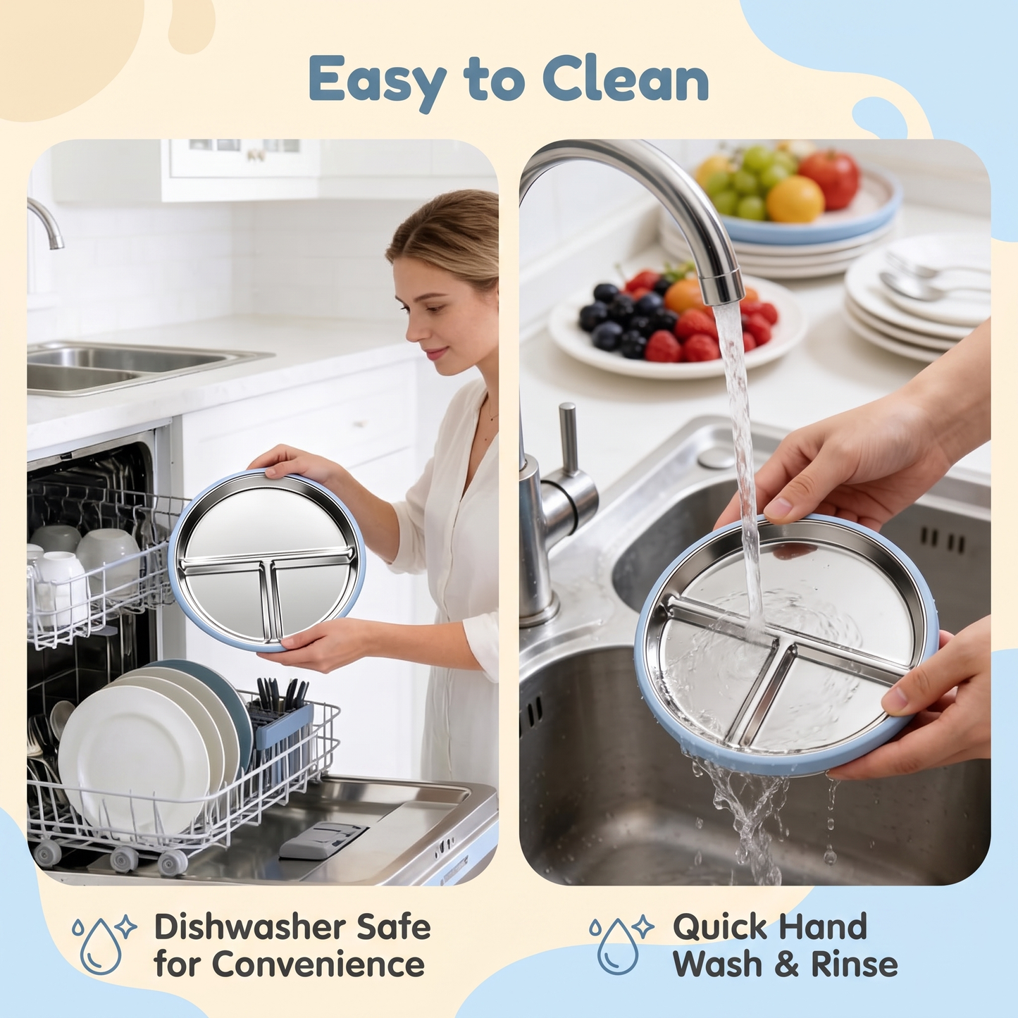 Stainless Steel Suction Plate for Babies & Toddlers (3-Pack)