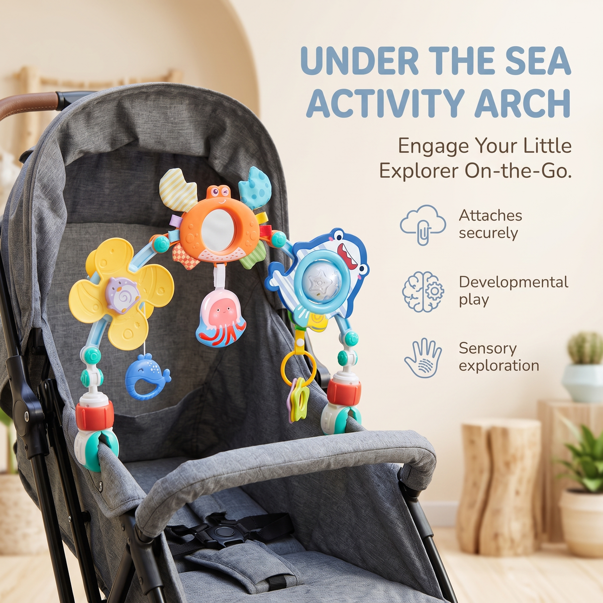 Baby Pram Activity Arch with Hanging Toys