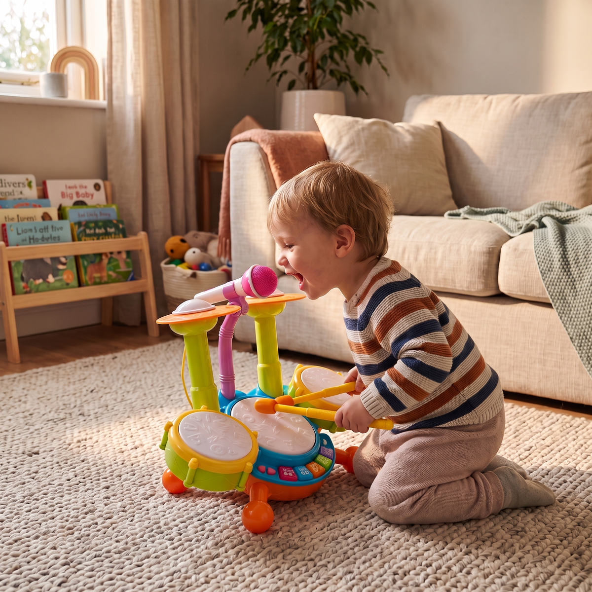 Interactive Musical Drum Set with Lights & Sounds