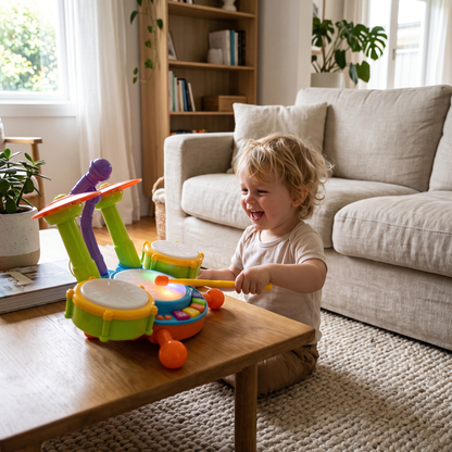 Interactive Musical Drum Set with Lights & Sounds
