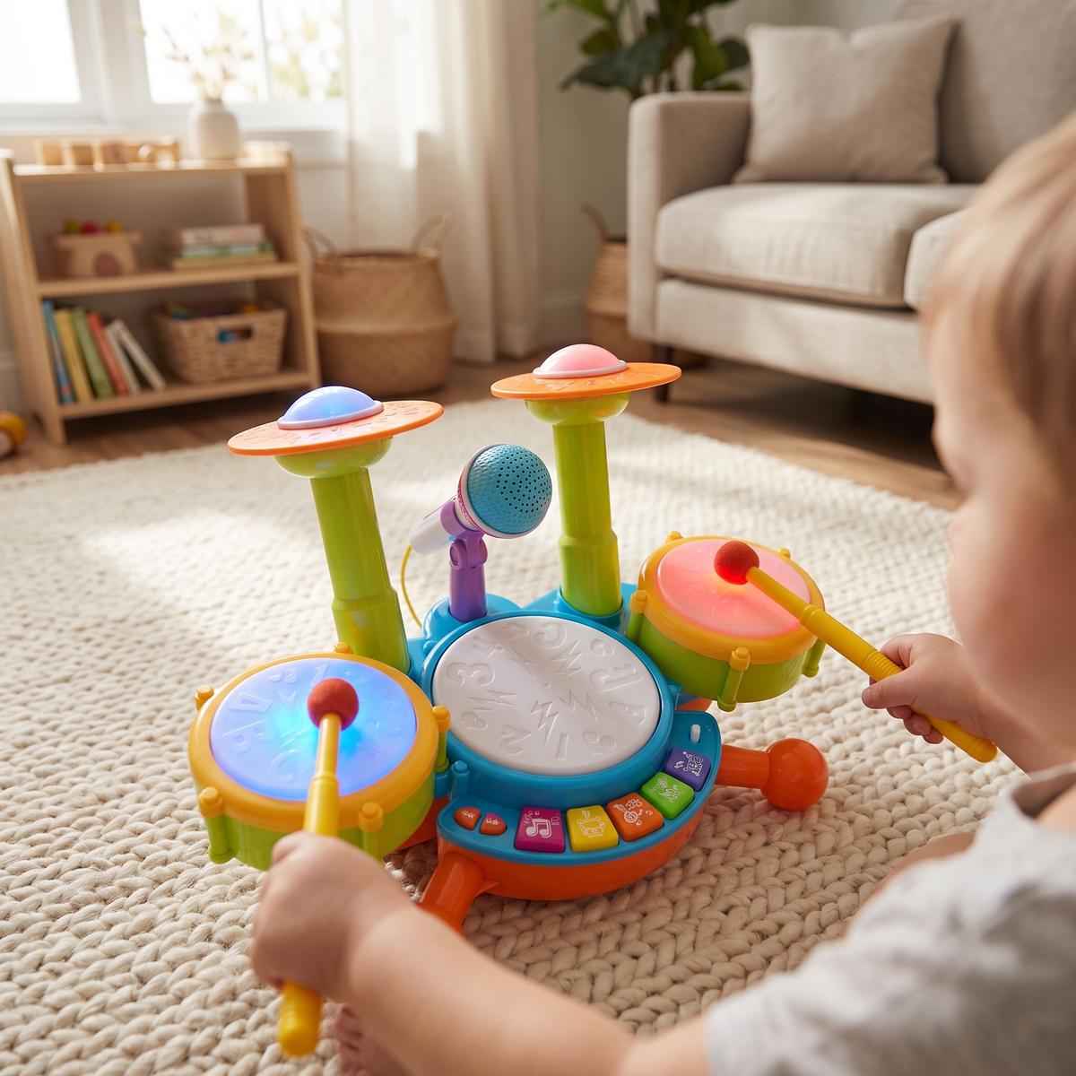 Interactive Musical Drum Set with Lights & Sounds