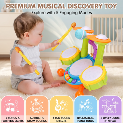 Interactive Musical Drum Set with Lights & Sounds