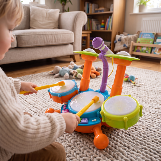 Interactive Musical Drum Set with Lights & Sounds
