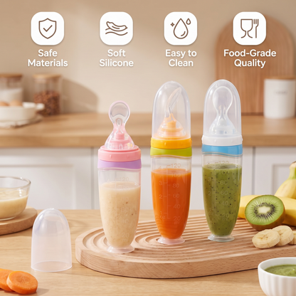 Silicone Squeeze Feeding Spoon with 120ml Food Container (2 Piece Set)