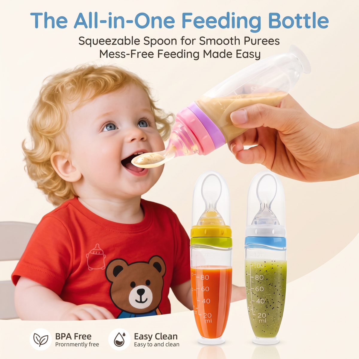 Silicone Squeeze Feeding Spoon with 120ml Food Container (2 Piece Set)