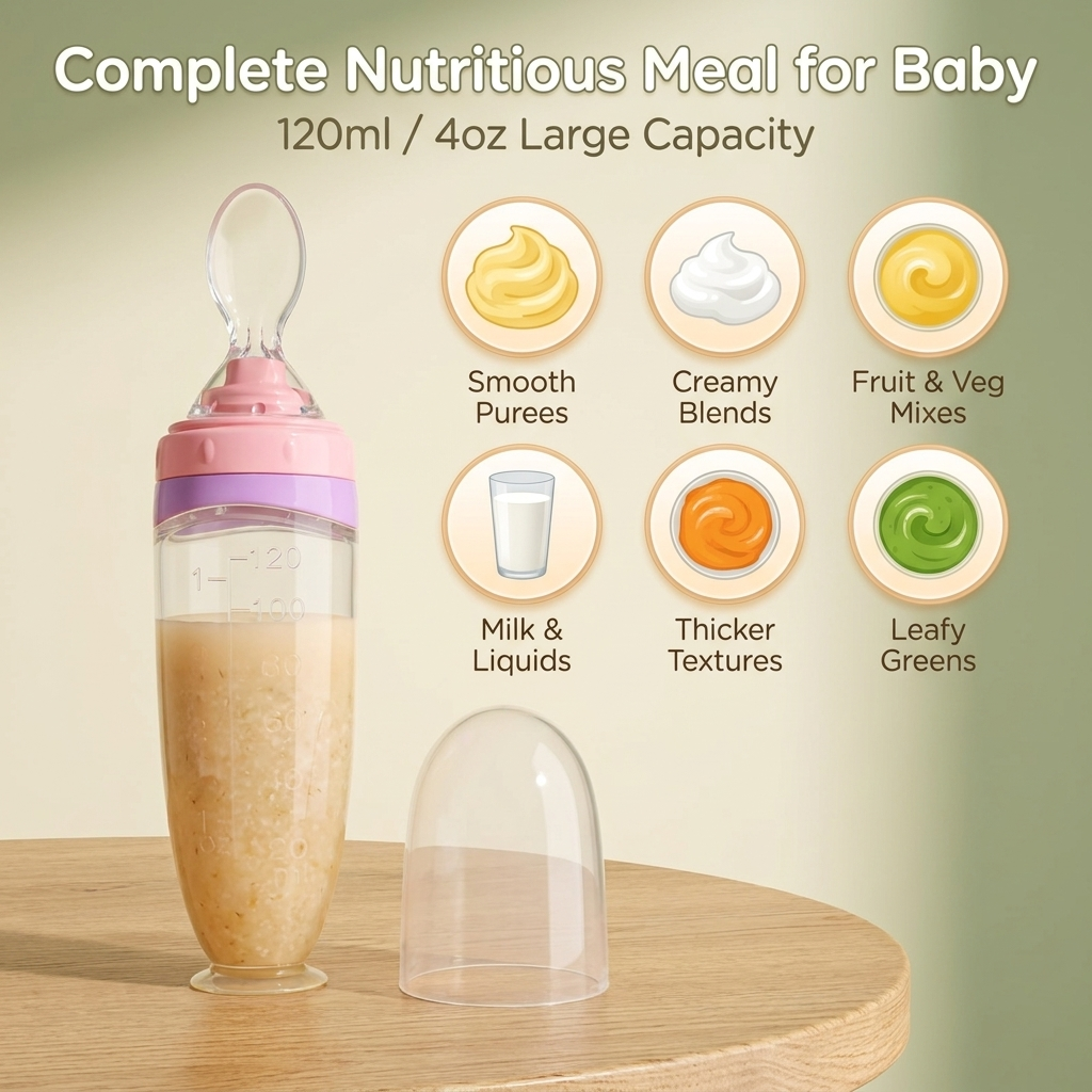 Silicone Squeeze Feeding Spoon with 120ml Food Container (2 Piece Set)