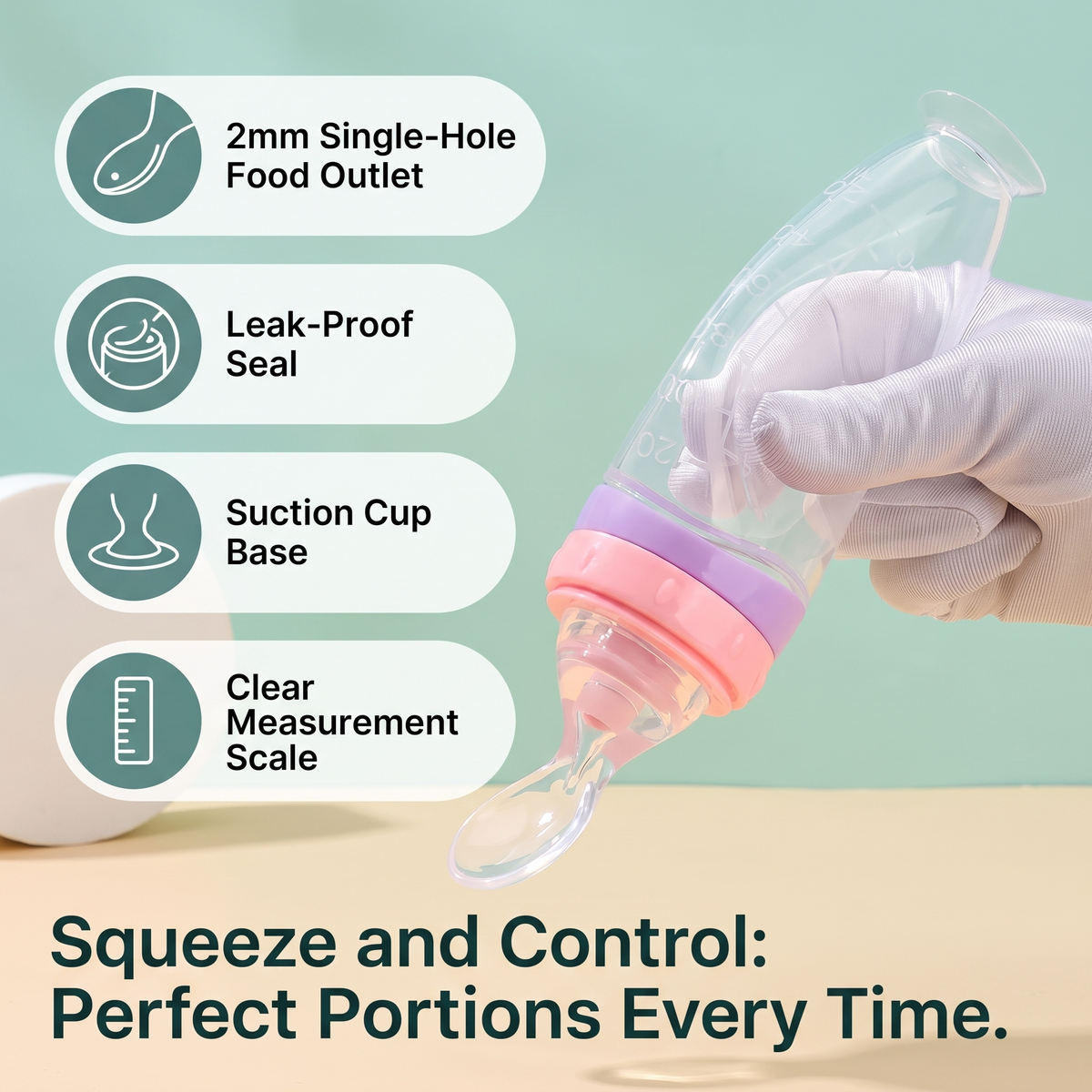 Silicone Squeeze Feeding Spoon with 120ml Food Container (2 Piece Set)