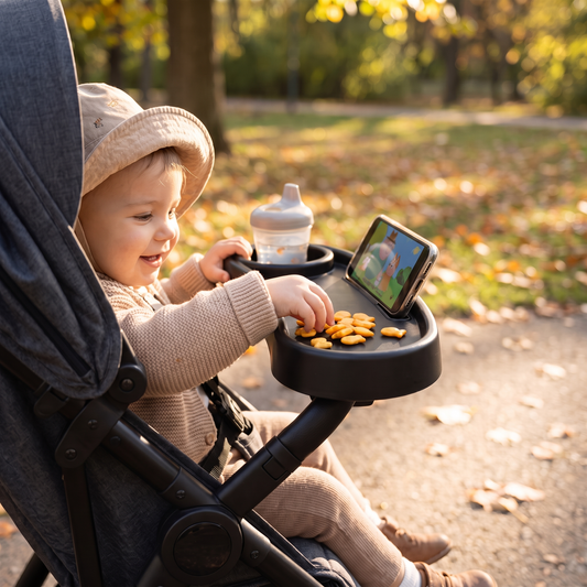 Universal Pram Snack Tray with Cup Holder & Storage