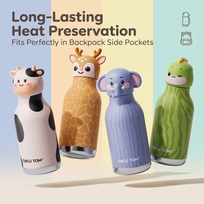 Kids Insulated Water Bottle with 3D Animal Lid – 480ml