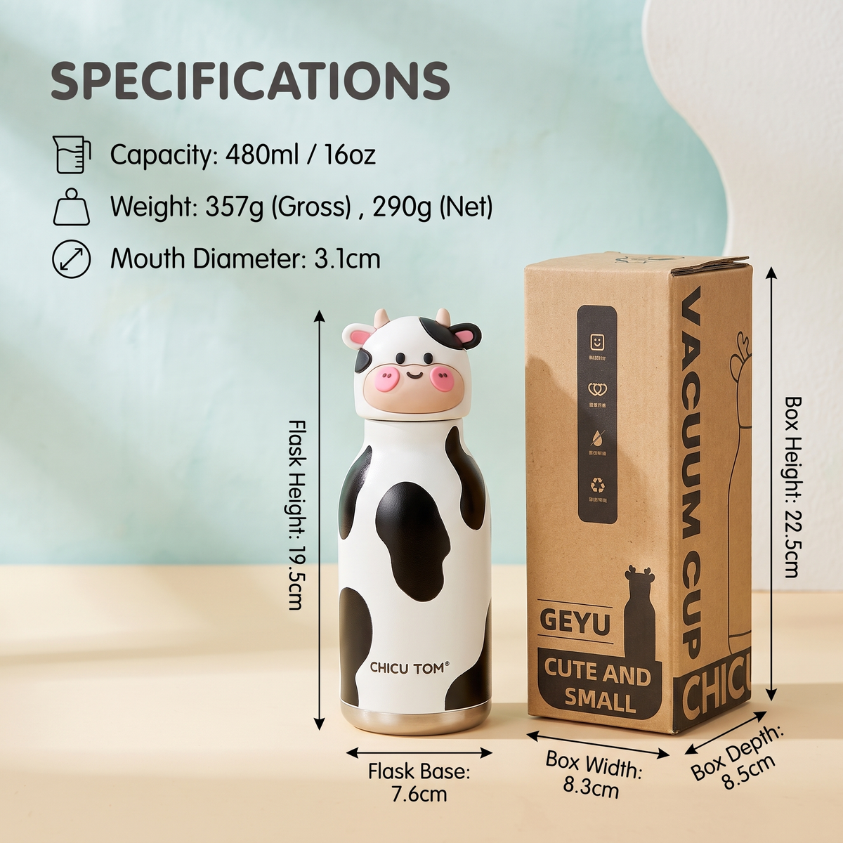 Kids Insulated Water Bottle with 3D Animal Lid – 480ml
