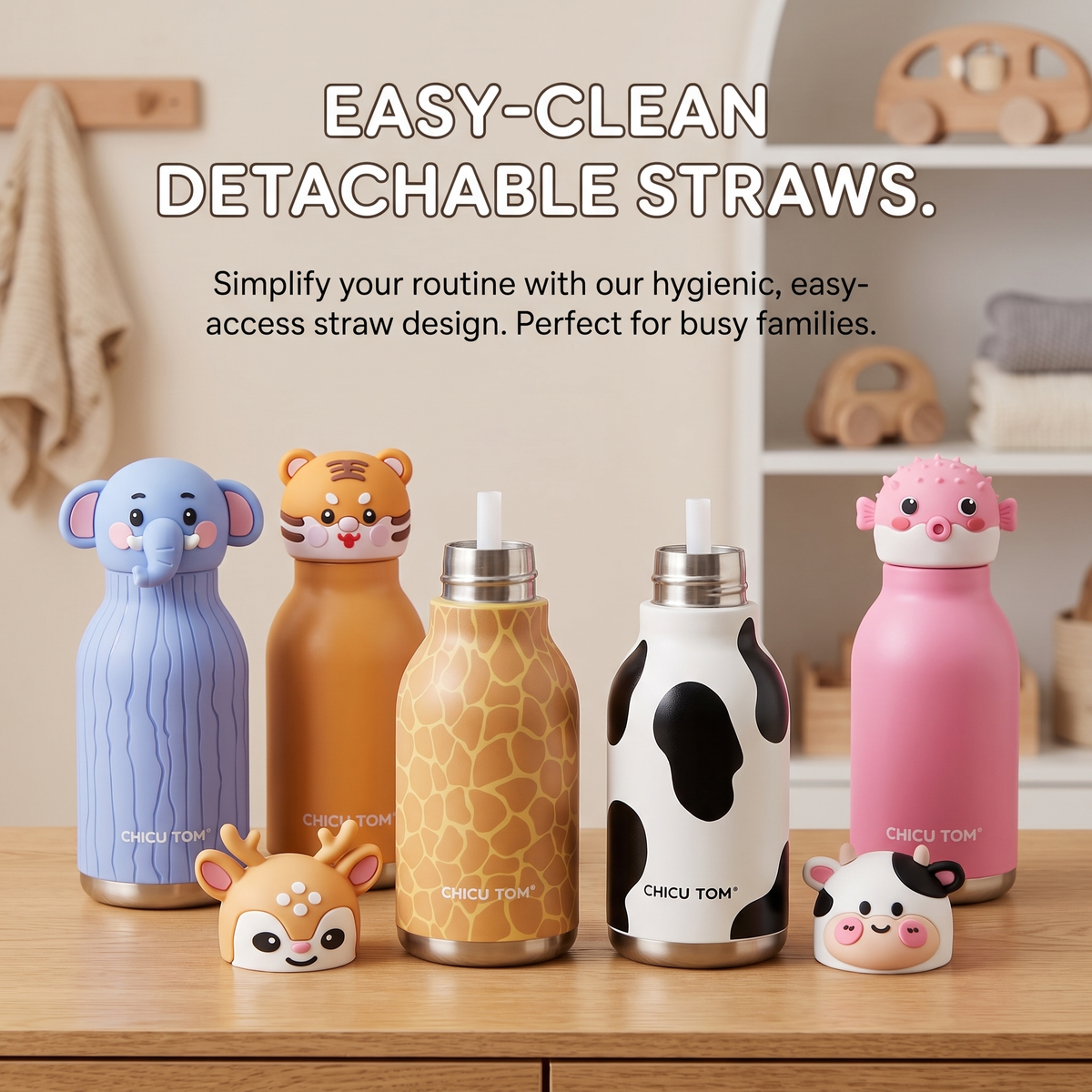 Kids Insulated Water Bottle with 3D Animal Lid – 480ml
