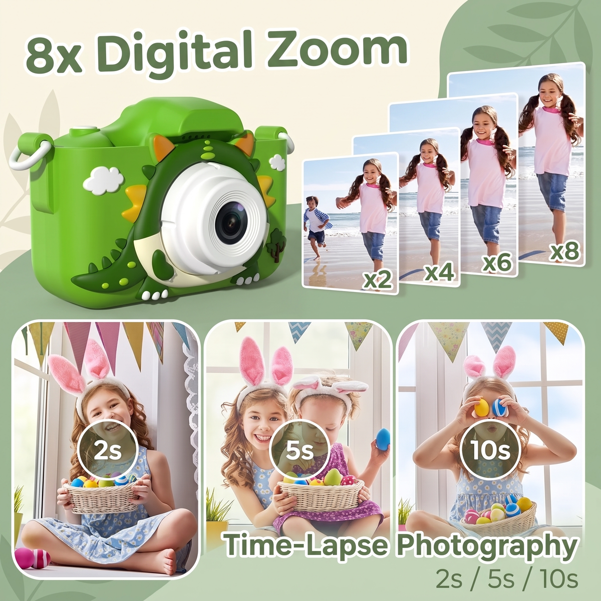 Kids Digital Camera with Dinosaur Cover
