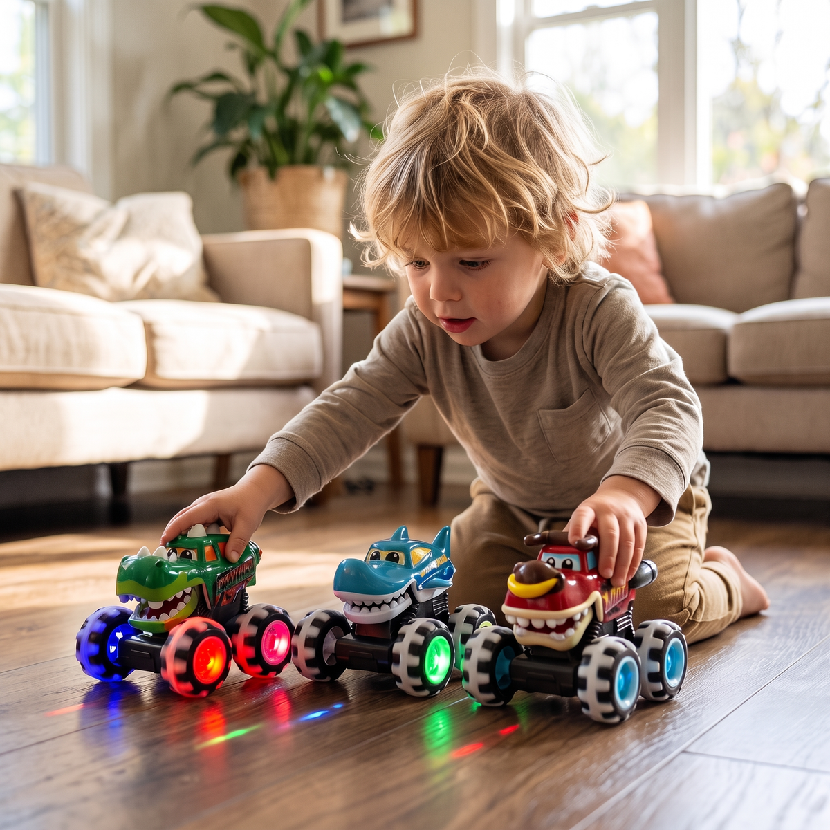 Press & Go Animal Monster Truck with Light Up Wheels