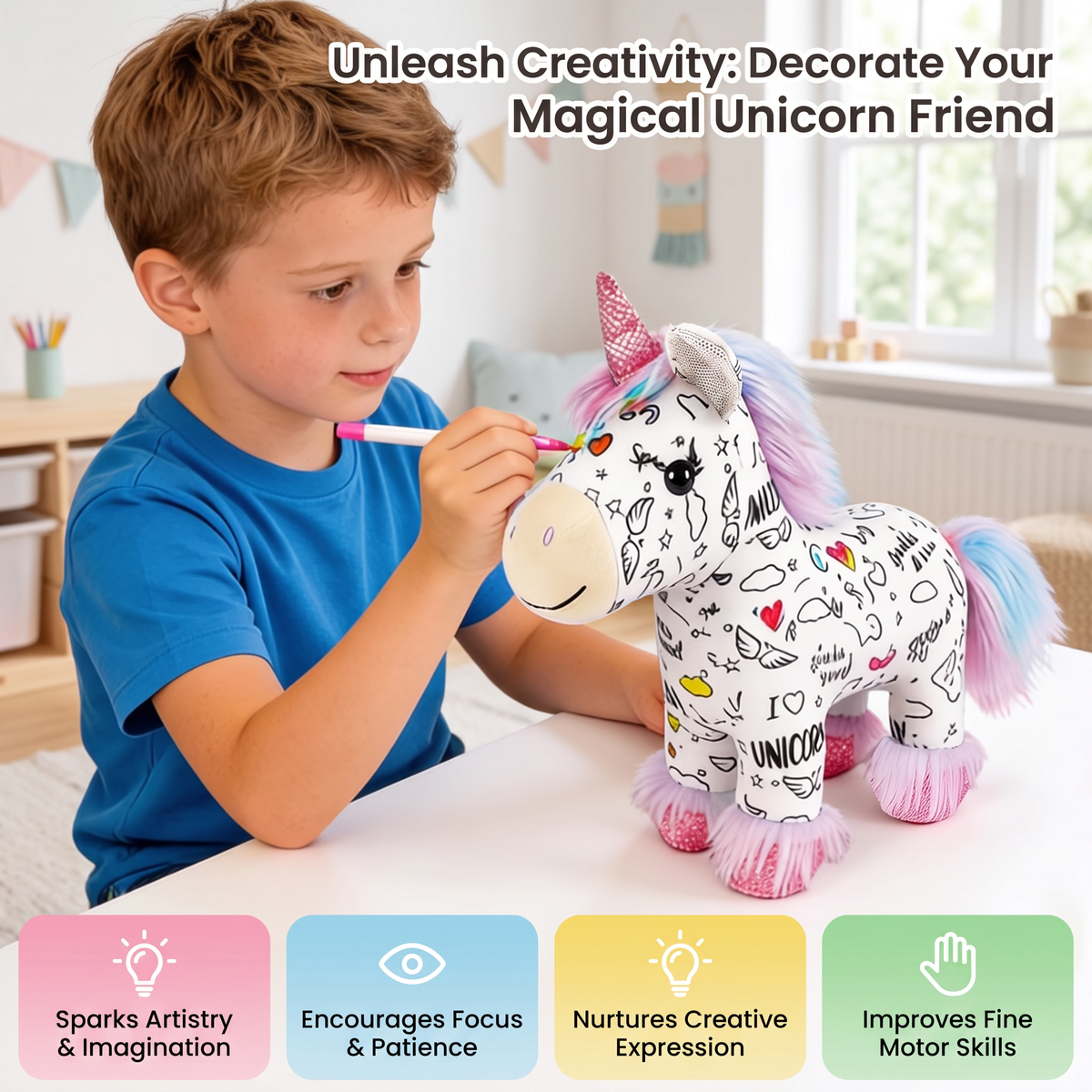 Colour Your Own Unicorn Plush with 12 Markers