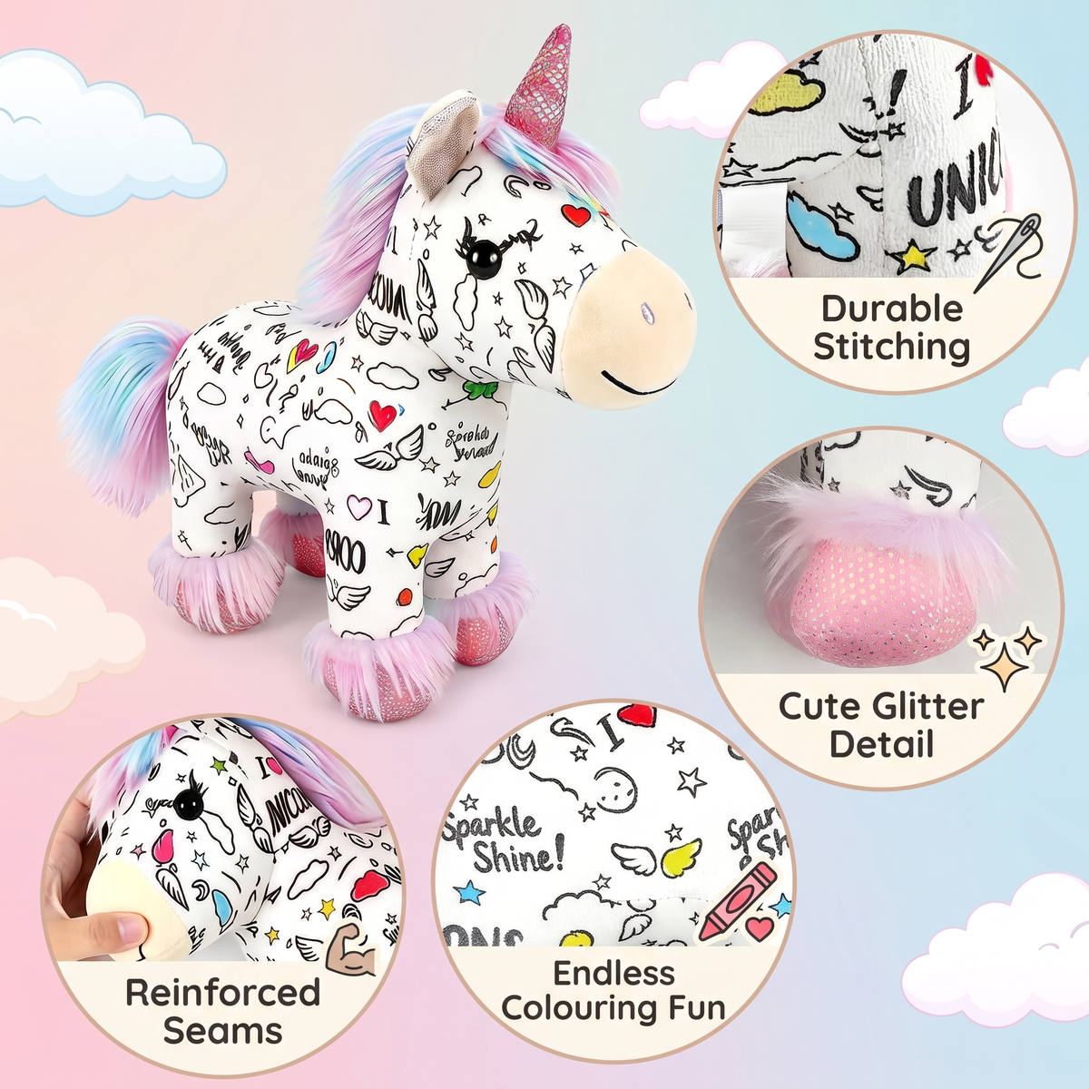 Colour Your Own Unicorn Plush with 12 Markers