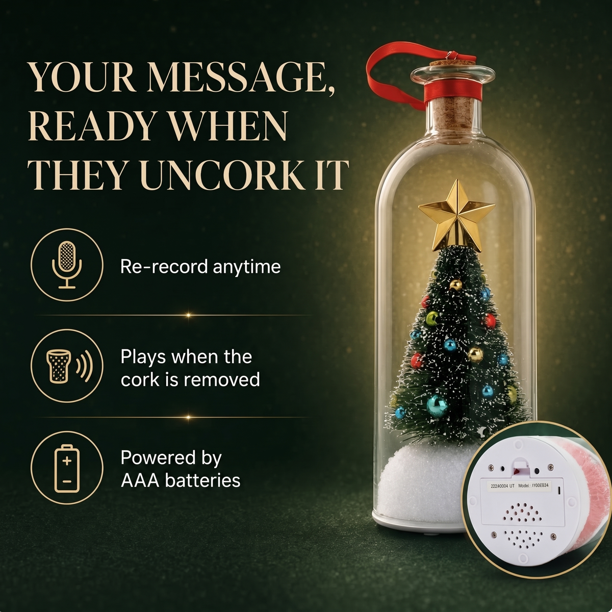 Recordable Christmas Message Keepsake in Glass Bottle