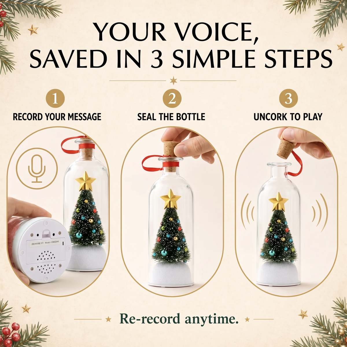 Recordable Christmas Message Keepsake in Glass Bottle
