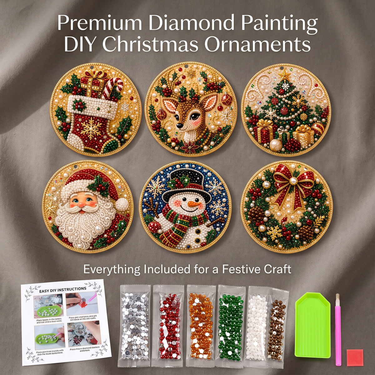 DIY Christmas Diamond Painting Ornament Kit